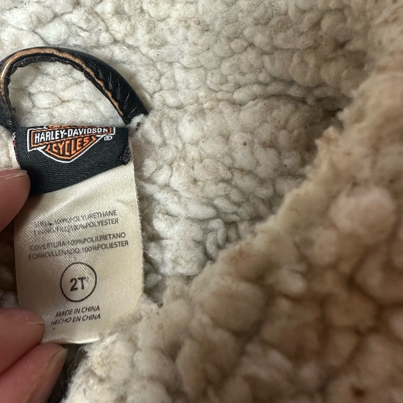 Toddler Harley Davidson Motorcycle Faux Leather Sherpa Lined Zip Up Jacket Sz 2T - Picture 10 of 11